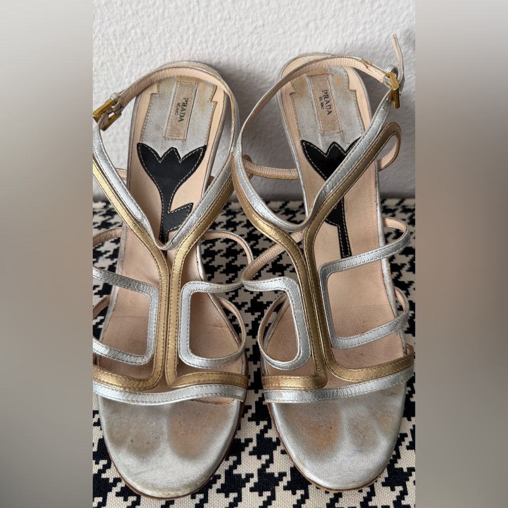 Prada Women's Metallic Strappy Sandals - Picture 8 of 8